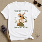 Deer She Knows Her Worth T-Shirt - White