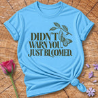 Didn't Warn You Just Bloomed — Line Art Butterfly T-Shirt for Women in Sky