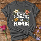 Easily Distracted By Flowers — Vintage Botanical T-Shirt for Women in Charcoal