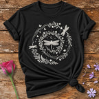 Dragonfly Wreath Celestial T-Shirt in Black