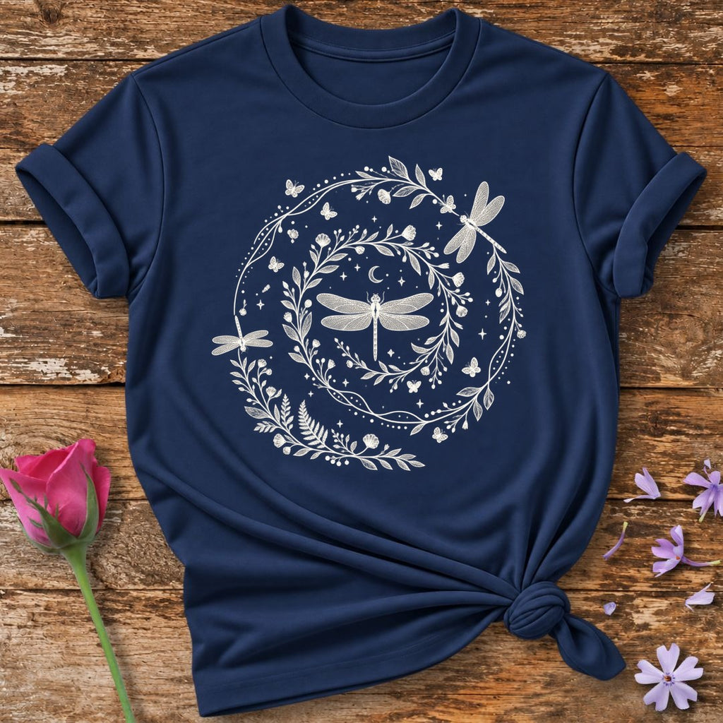 Dragonfly Wreath Celestial T-Shirt in Navy