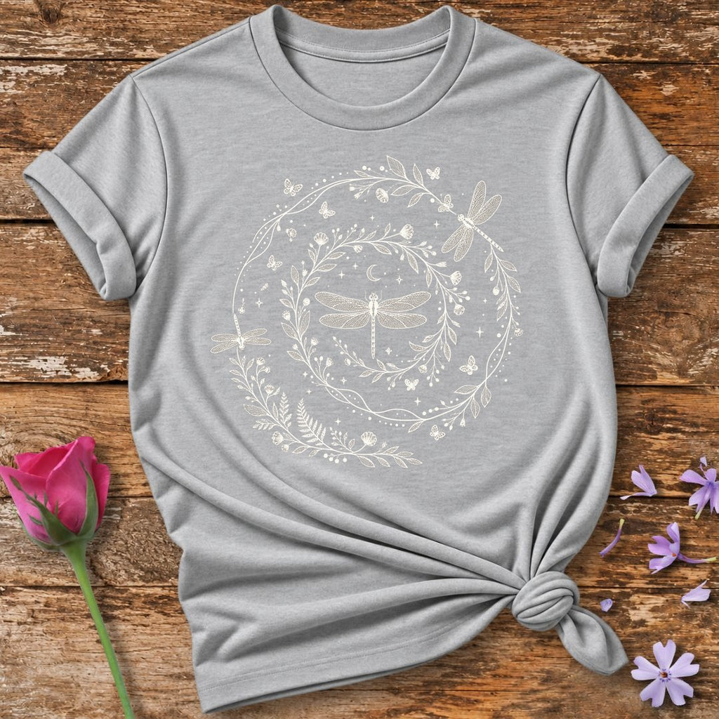 Dragonfly Wreath Celestial T-Shirt in Sport Grey