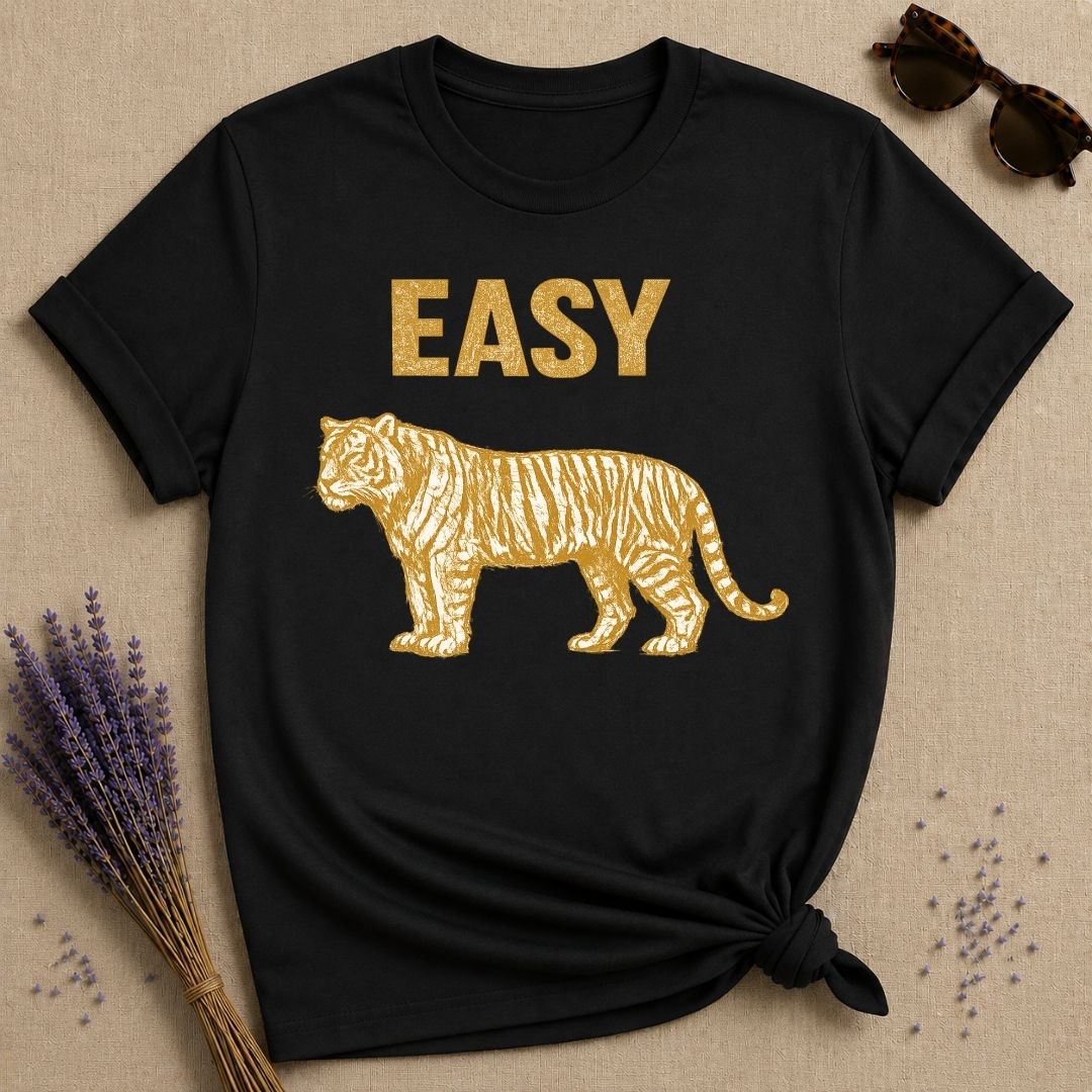 Easy — Vintage Gold Tiger Bold Statement T-Shirt for Women in Black