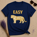 Easy — Vintage Gold Tiger Bold Statement T-Shirt for Women in Navy