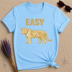Easy — Vintage Gold Tiger Bold Statement T-Shirt for Women in Sky