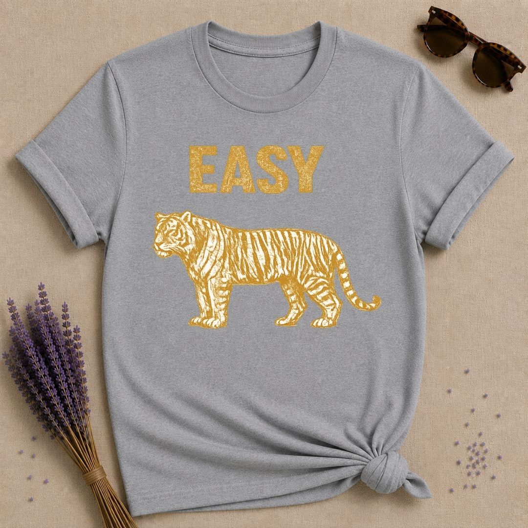 Easy — Vintage Gold Tiger Bold Statement T-Shirt for Women in Sport Grey