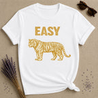 Easy — Vintage Gold Tiger Bold Statement T-Shirt for Women in White