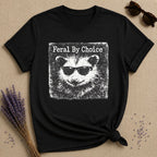 Feral By Choice — Vintage Raccoon Sticker Graphic T-Shirt for Women in Black