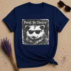 Feral By Choice — Vintage Raccoon Sticker Graphic T-Shirt for Women in Navy