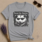Feral By Choice — Vintage Raccoon Sticker Graphic T-Shirt for Women in Sport Grey