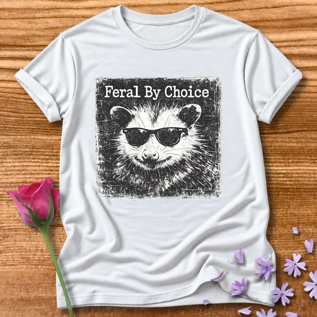Feral By Choice — Vintage Raccoon Sticker Graphic in White