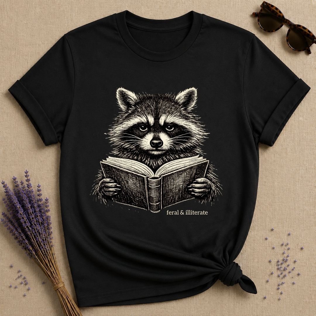 Feral & Illiterate — Washed Out Raccoon Vintage T-Shirt for Women in Black