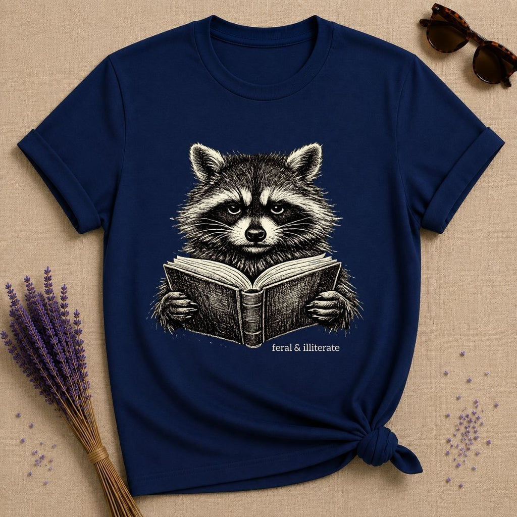 Feral & Illiterate — Washed Out Raccoon Vintage T-Shirt for Women in Navy