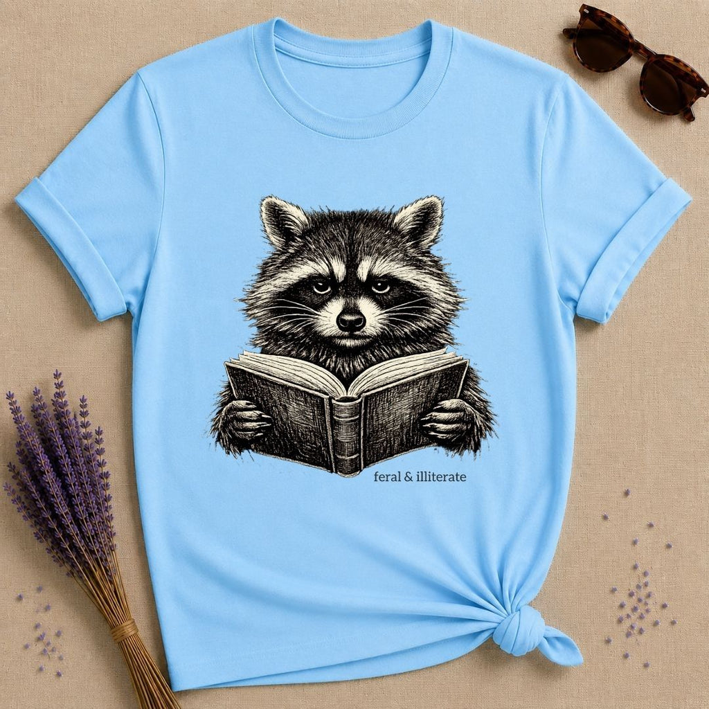 Feral & Illiterate — Washed Out Raccoon Vintage T-Shirt for Women in Sky
