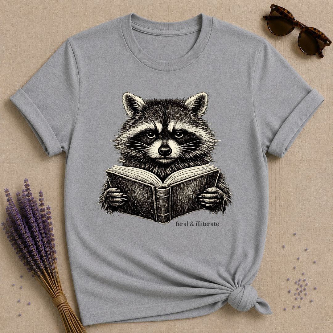 Feral & Illiterate — Washed Out Raccoon Vintage T-Shirt for Women in Sport Grey