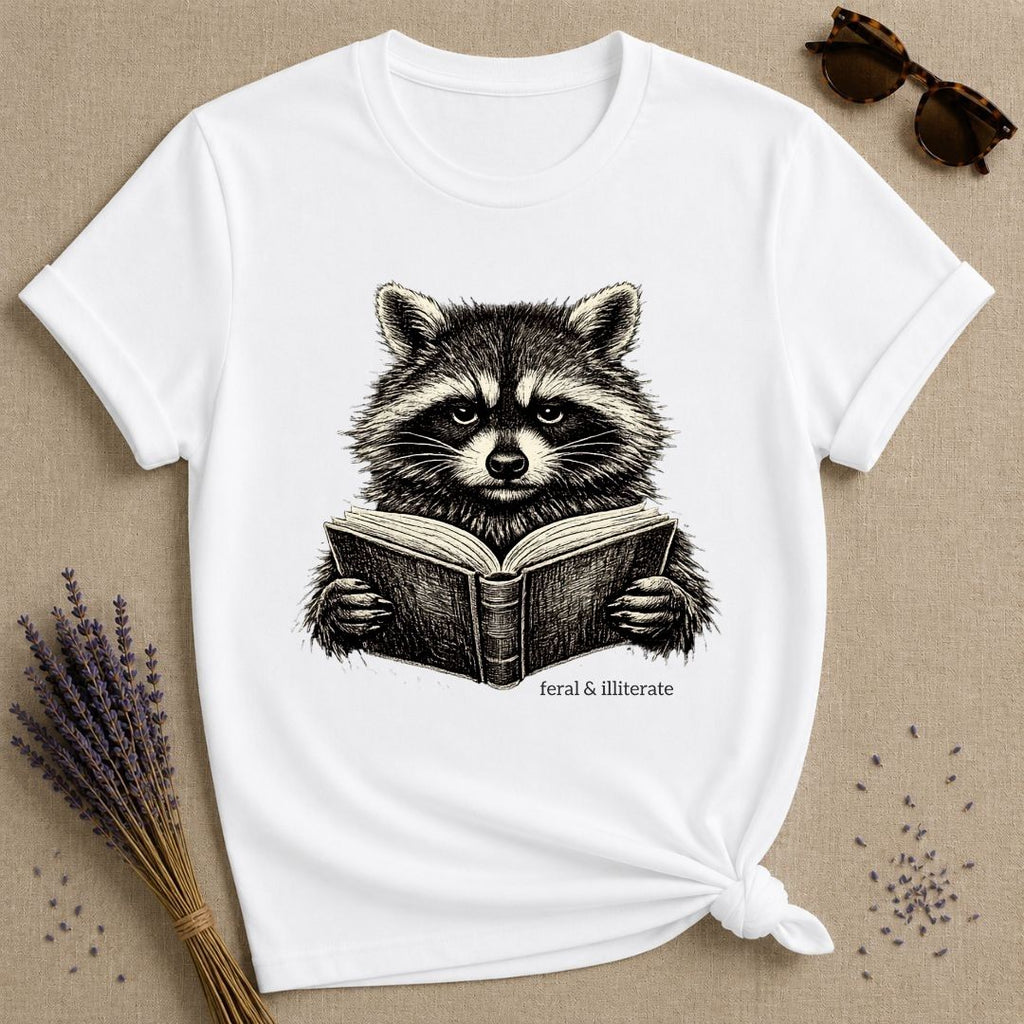 Feral & Illiterate — Washed Out Raccoon Vintage T-Shirt for Women in White