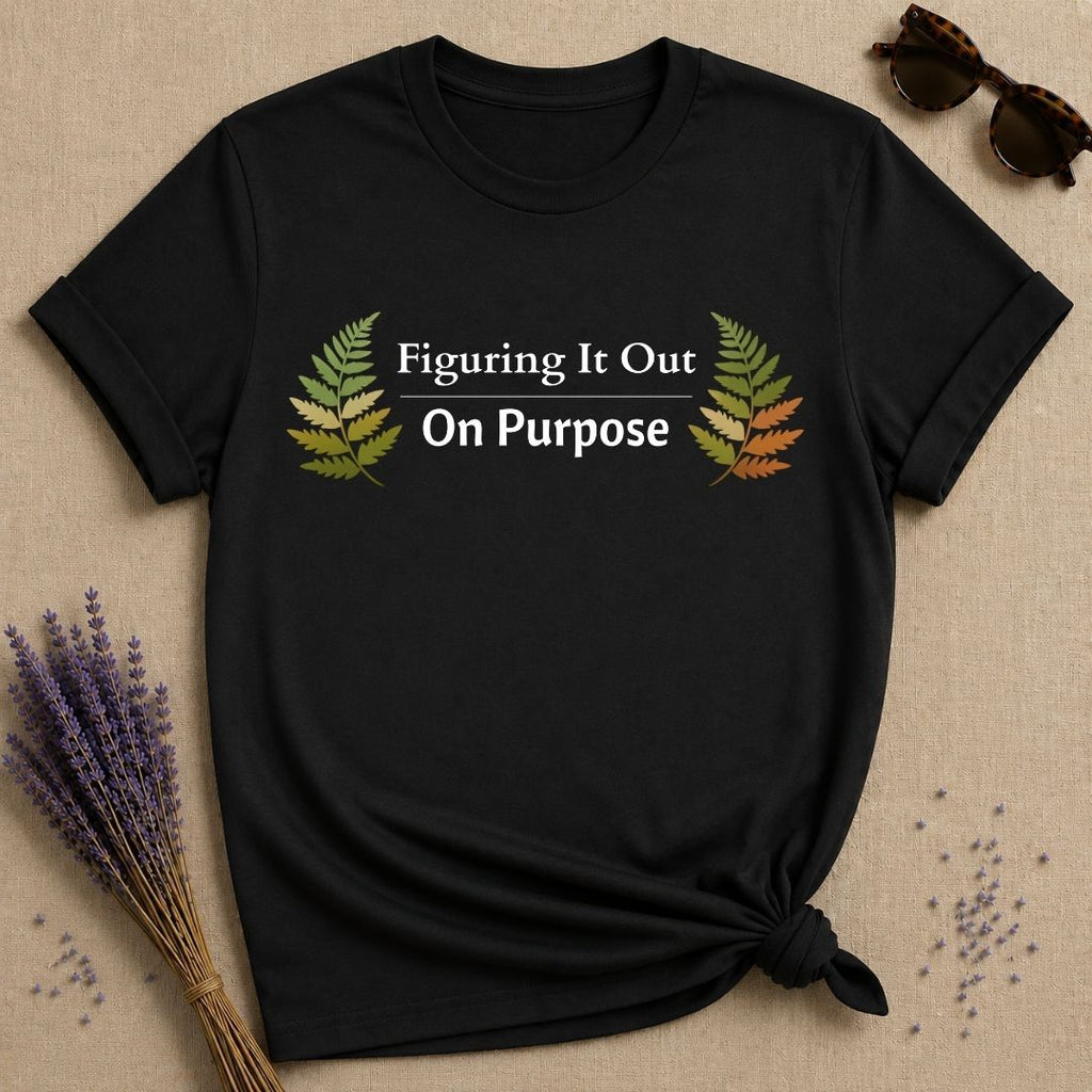 Figuring It Out On Purpose — Botanical Fern Leaf T-Shirt for Women in Black