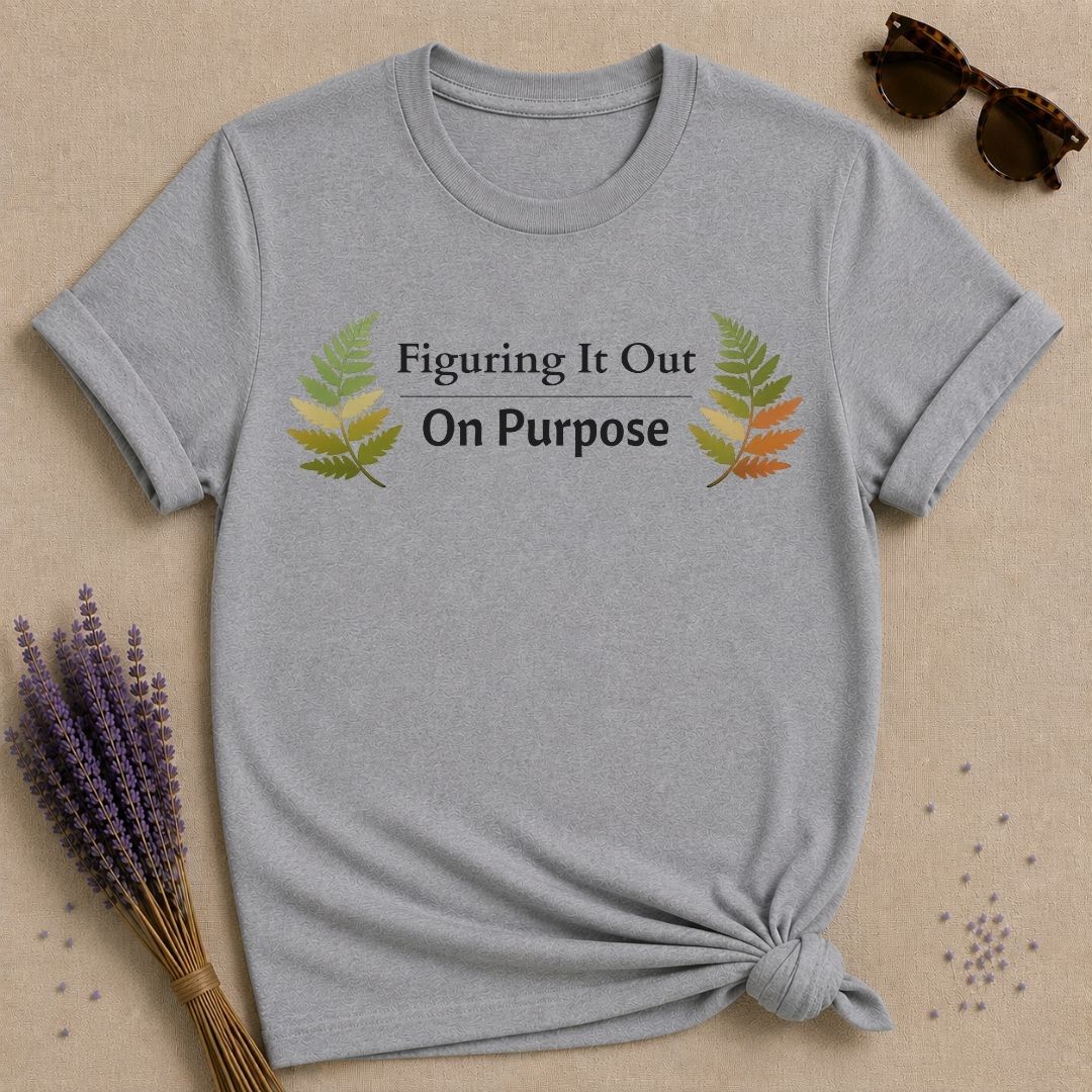 Figuring It Out On Purpose — Botanical Fern Leaf T-Shirt for Women in Sport Grey