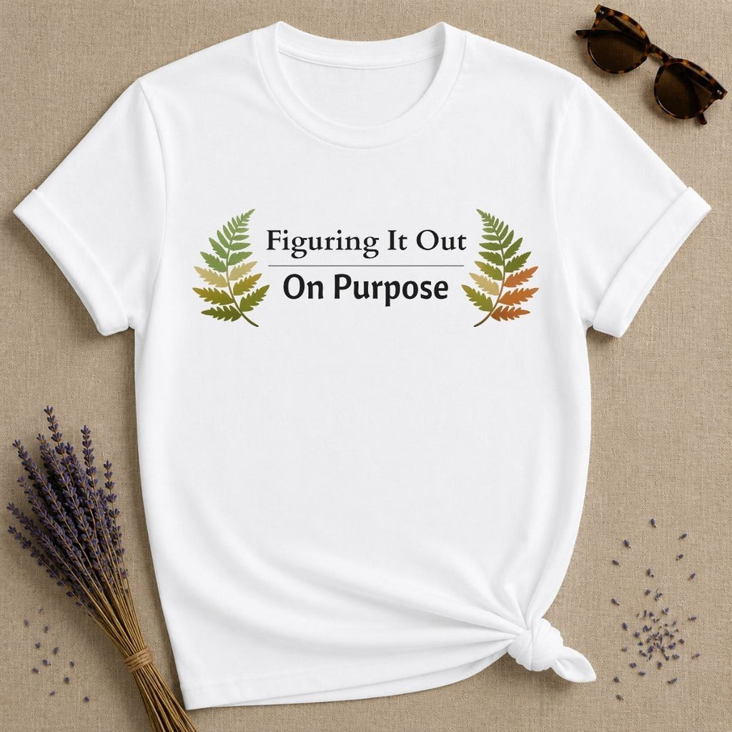 Figuring It Out On Purpose — Botanical Fern Leaf T-Shirt for Women in White