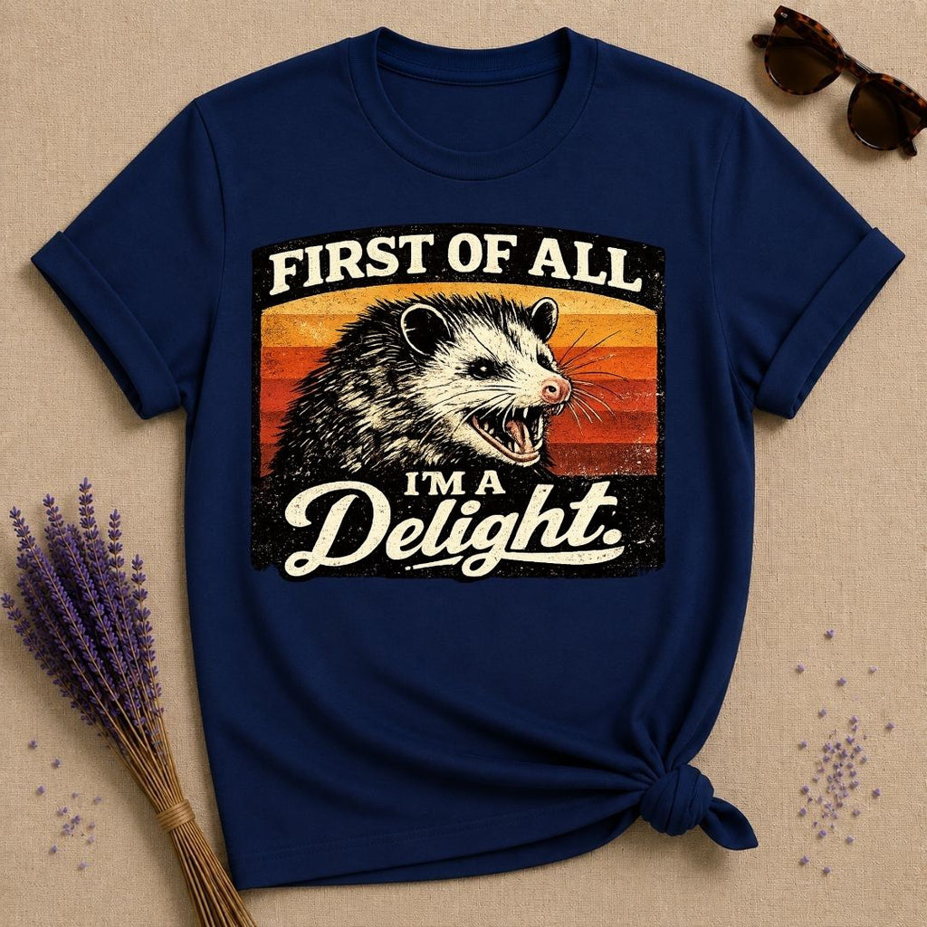 First of All I’m a Delight — Washed Out Vintage Opossum T-Shirt for Women in Navy