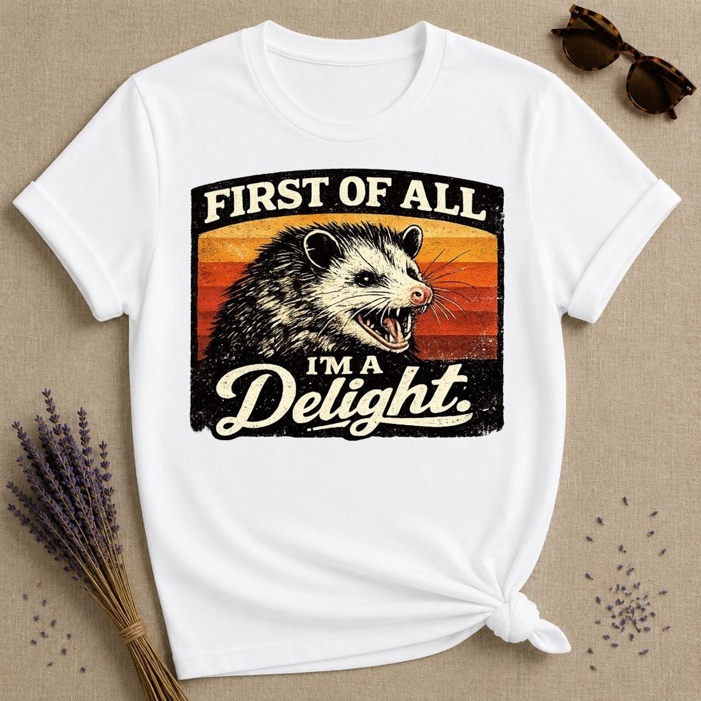 First of All I’m a Delight — Washed Out Vintage Opossum T-Shirt for Women in White