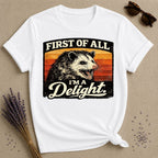 First of All I’m a Delight — Washed Out Vintage Opossum T-Shirt for Women in White