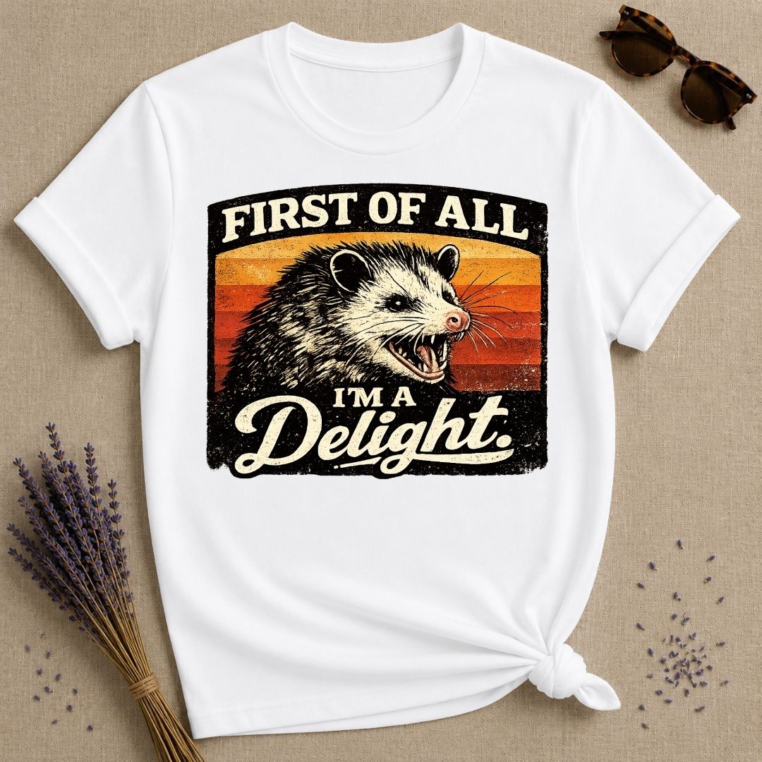First of All I’m a Delight — Washed Out Vintage Opossum T-Shirt for Women in White