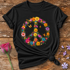 Floral Peace Sign T-Shirt in Black