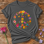 Floral Peace Sign T-Shirt in Charcoal