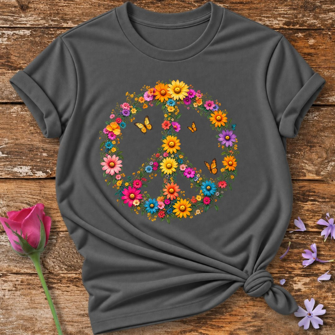 Floral Peace Sign T-Shirt in Charcoal