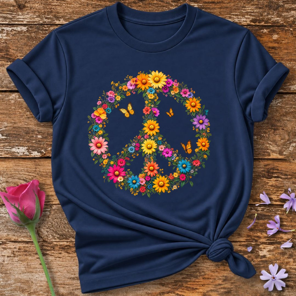 Floral Peace Sign T-Shirt in Navy