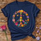 Floral Peace Sign T-Shirt in Navy