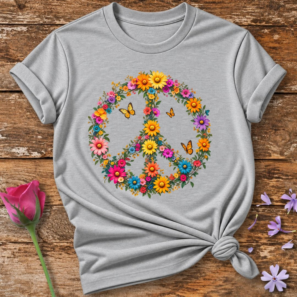Floral Peace Sign T-Shirt in Sport Grey