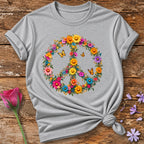 Floral Peace Sign T-Shirt in Sport Grey