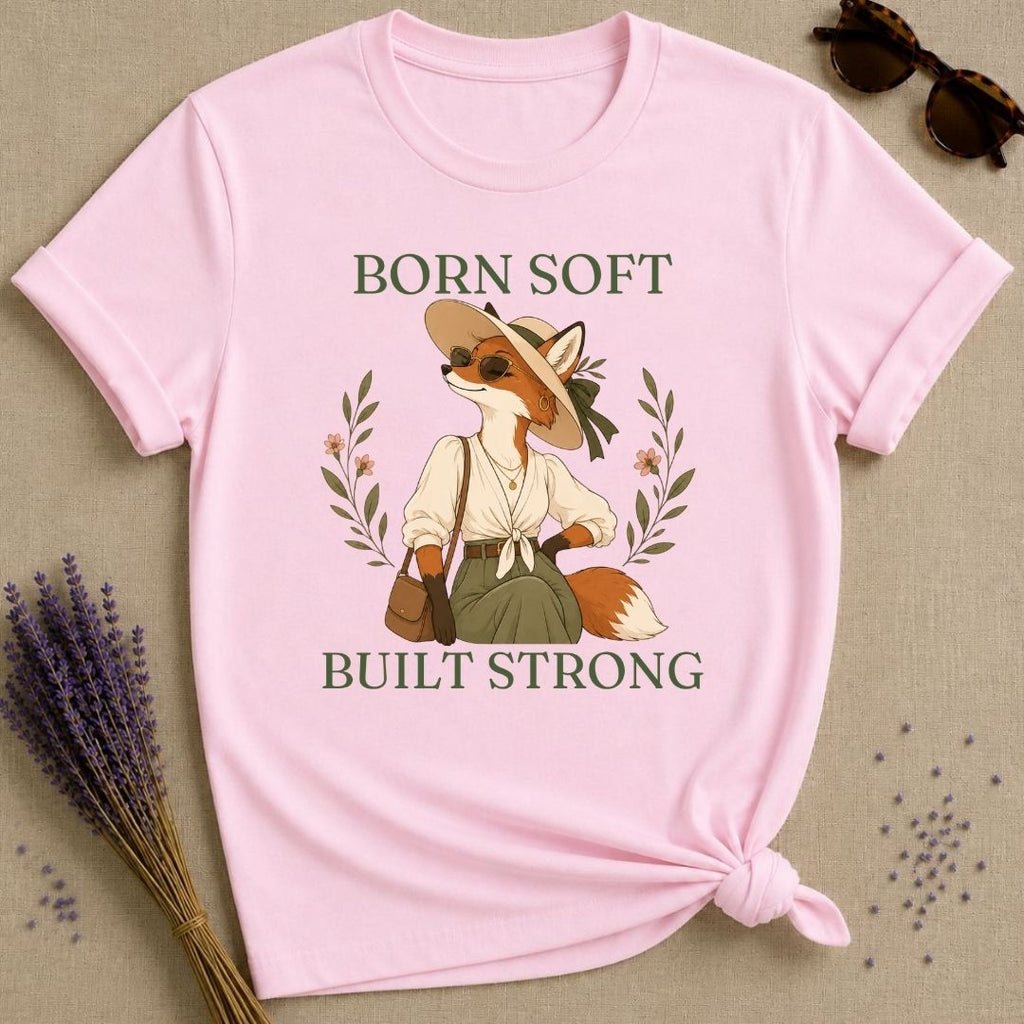 Fox Born Soft Built Strong T-Shirt - Light Pink