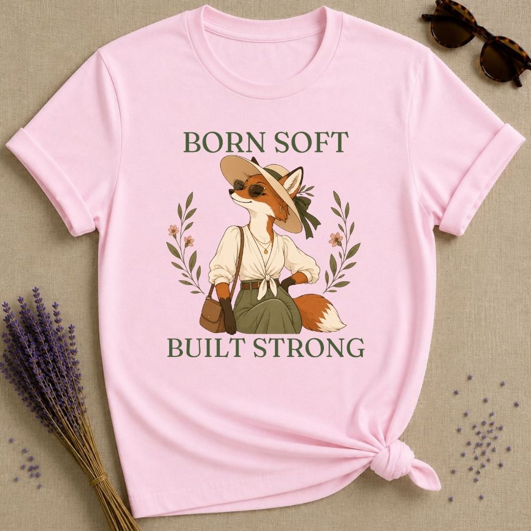 Fox Born Soft Built Strong T-Shirt - Light Pink