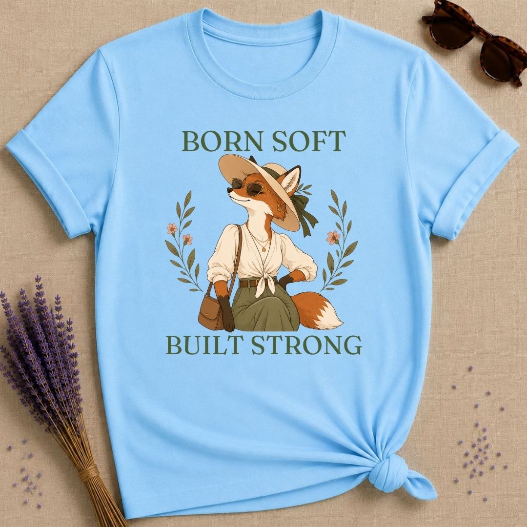 Fox Born Soft Built Strong T-Shirt - Sky