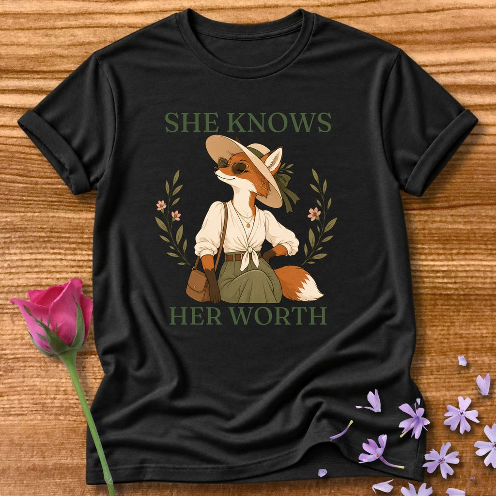 Fox — She Knows Her Worth Vintage Aesthetic Animal in Black