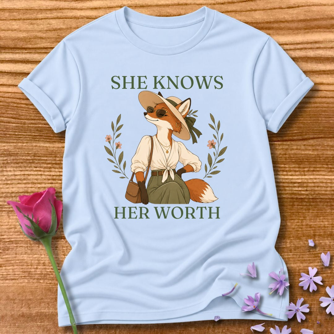 Fox — She Knows Her Worth Vintage Aesthetic Animal in Light Blue