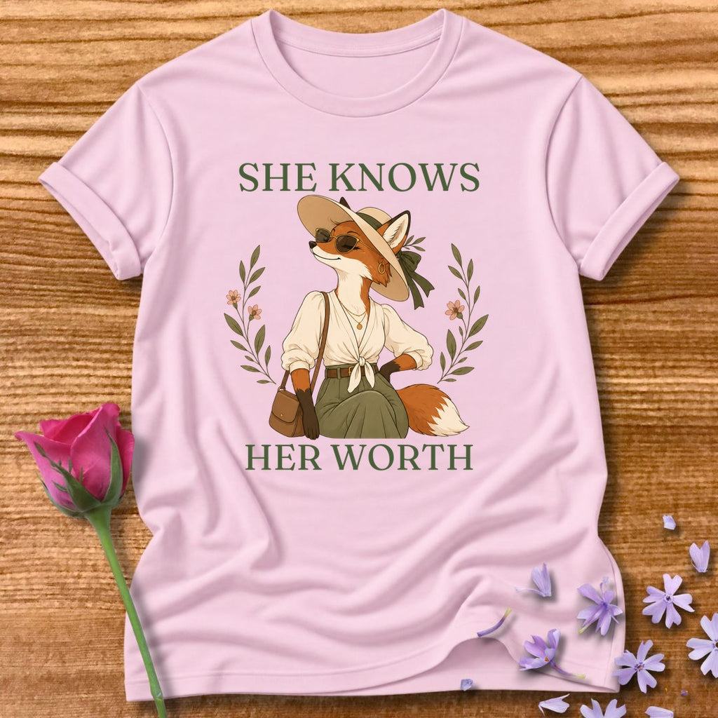 Fox — She Knows Her Worth Vintage Aesthetic Animal in Light Pink