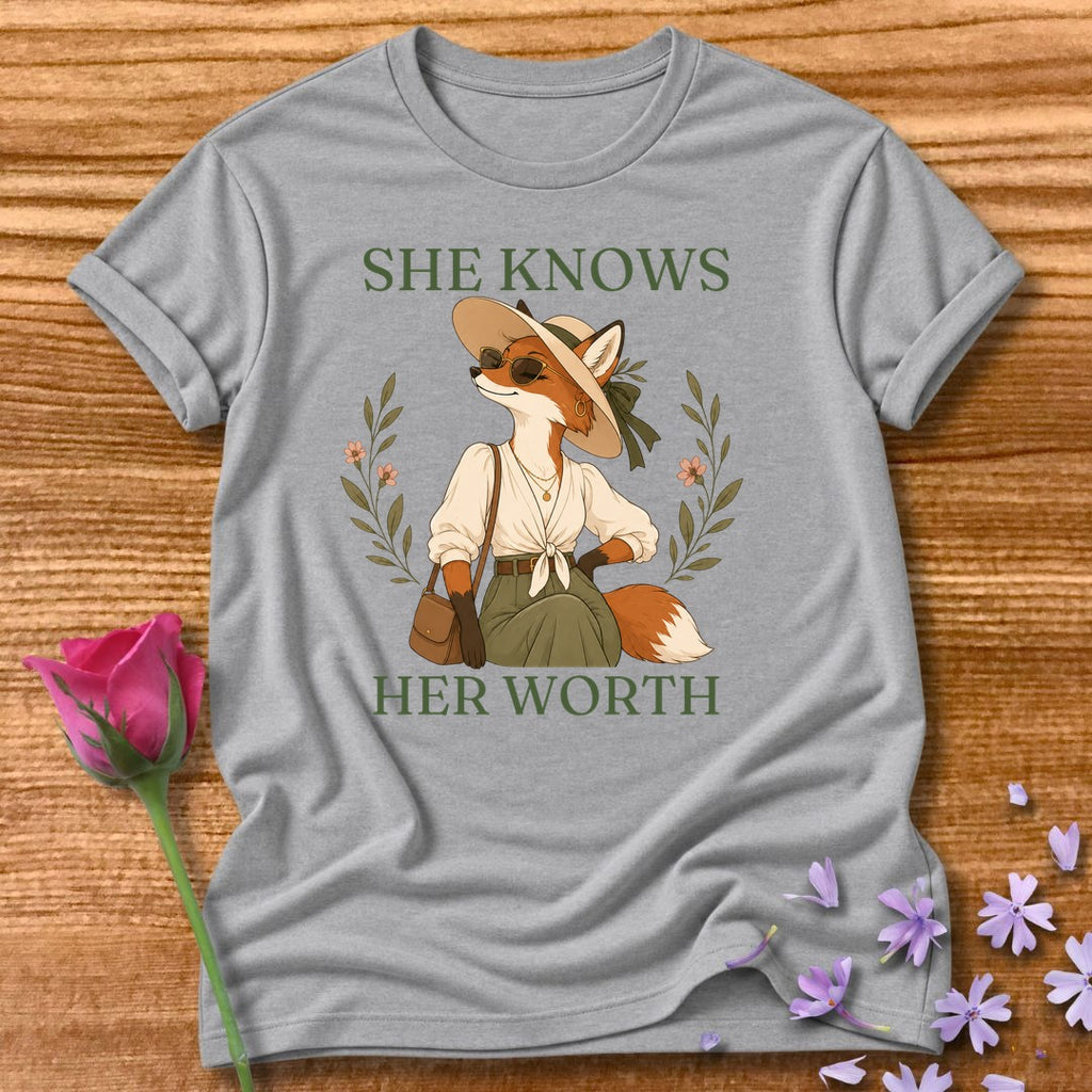 Fox — She Knows Her Worth Vintage Aesthetic Animal in Sport Grey