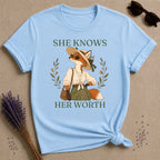 Fox She Knows Her Worth T-Shirt - Light Blue
