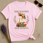 Fox She Knows Her Worth T-Shirt - Light Pink