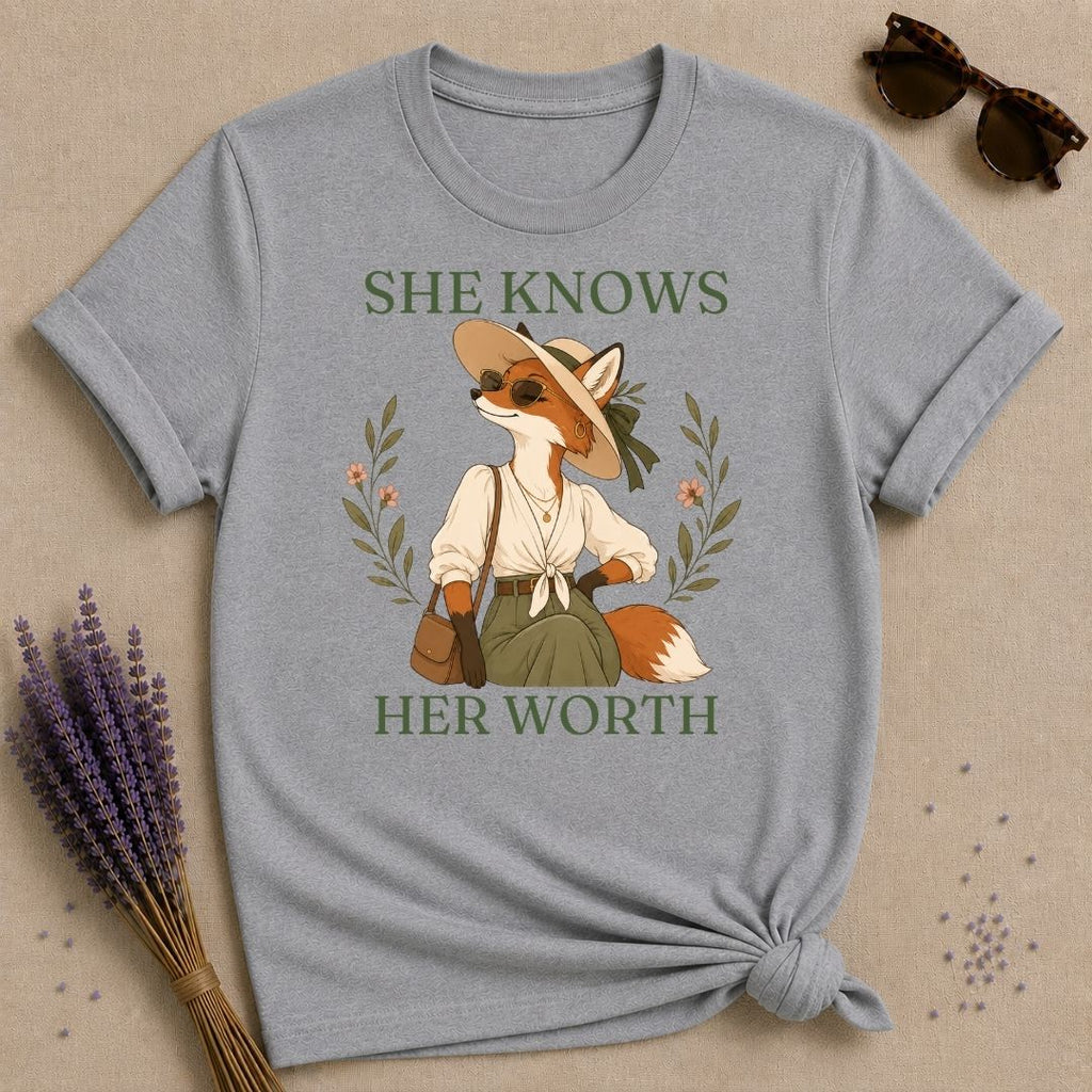 Fox She Knows Her Worth T-Shirt - Sport Grey