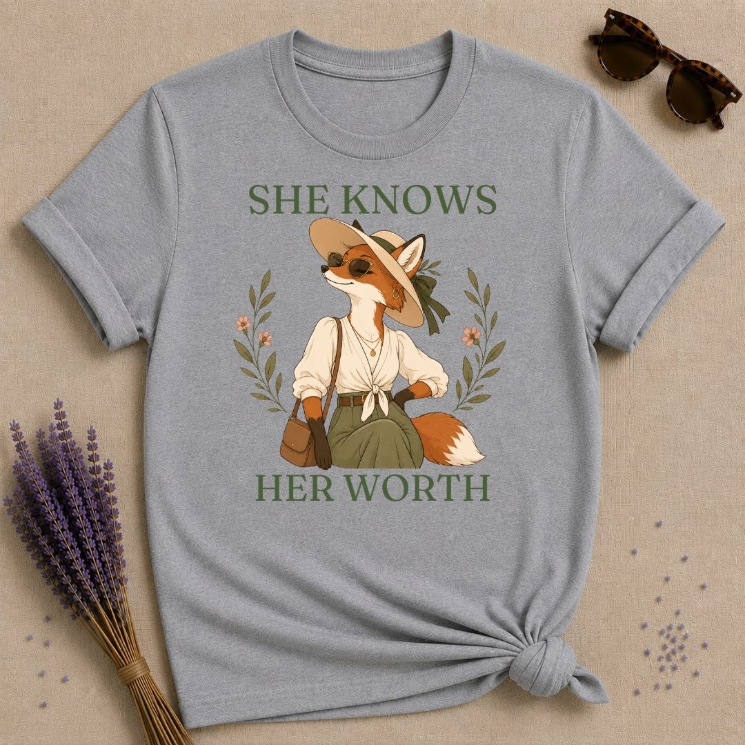 Fox She Knows Her Worth T-Shirt - Sport Grey