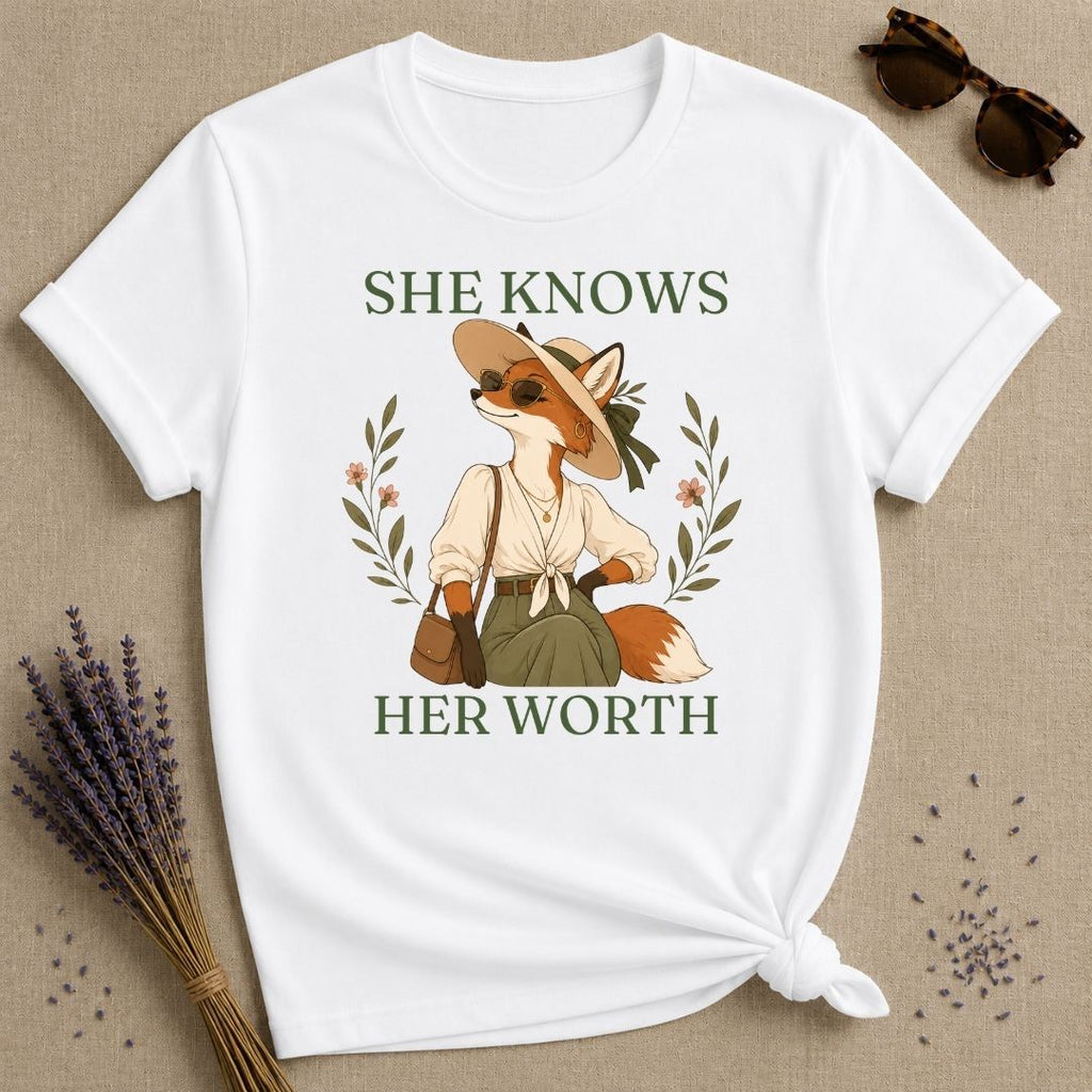 Fox She Knows Her Worth T-Shirt - White