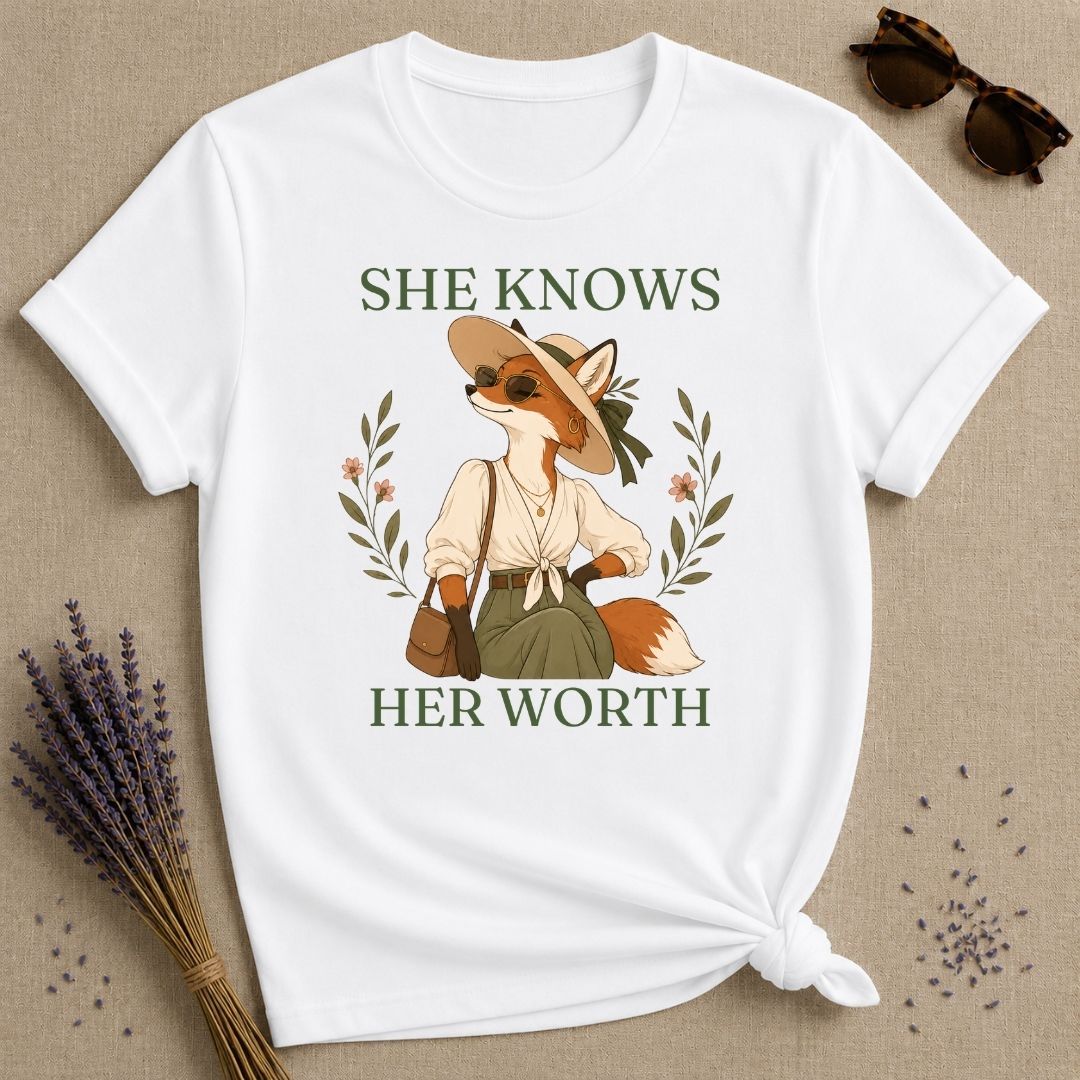 Fox She Knows Her Worth T-Shirt - White