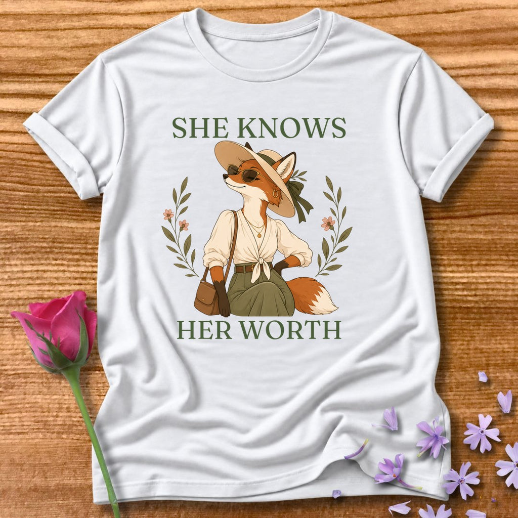 Fox — She Knows Her Worth Vintage Aesthetic Animal in White