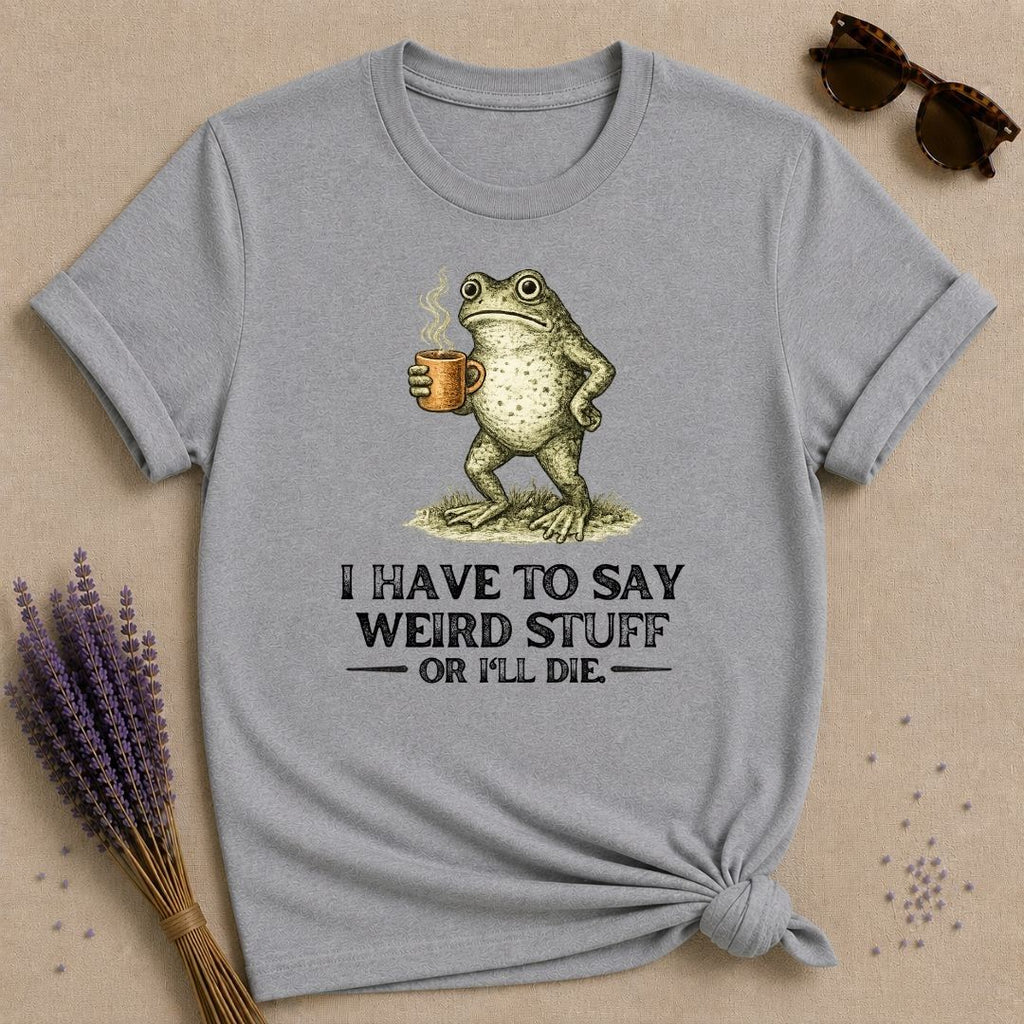 Frog with Coffee — Vintage Engraving Graphic T-Shirt for Women in Sport Grey