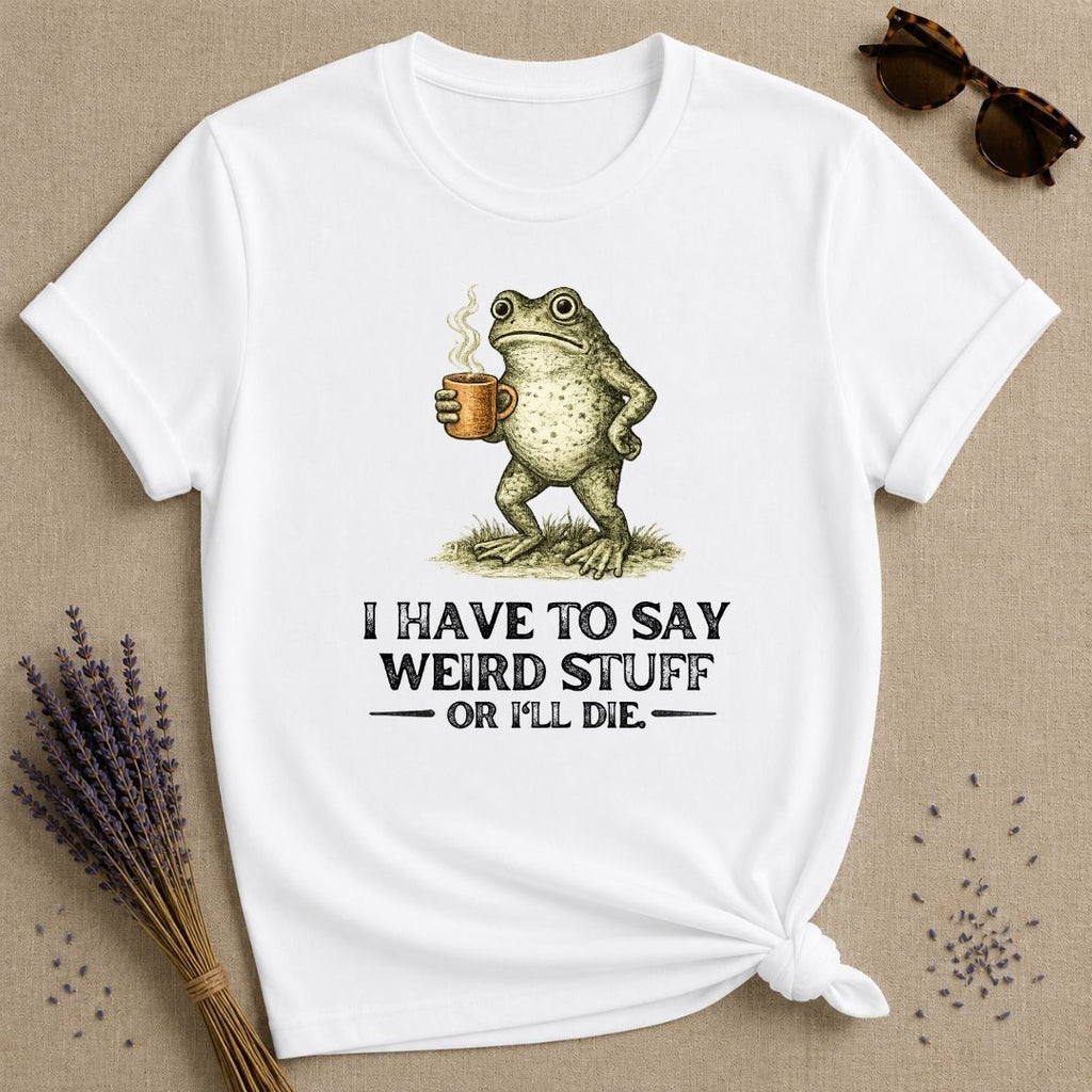 Frog with Coffee — Vintage Engraving Graphic T-Shirt for Women in White